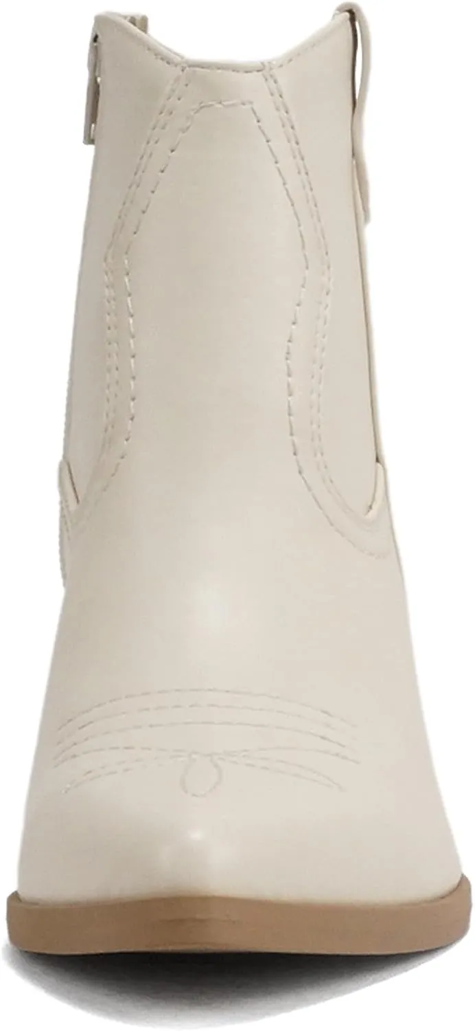 Soda ABEAM ~ Women Pointed Toe Medium Heel Ankle Shaft Western Boot Bootie with Side Zipper
