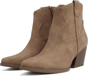 Soda ABEAM ~ Women Pointed Toe Medium Heel Ankle Shaft Western Boot Bootie with Side Zipper