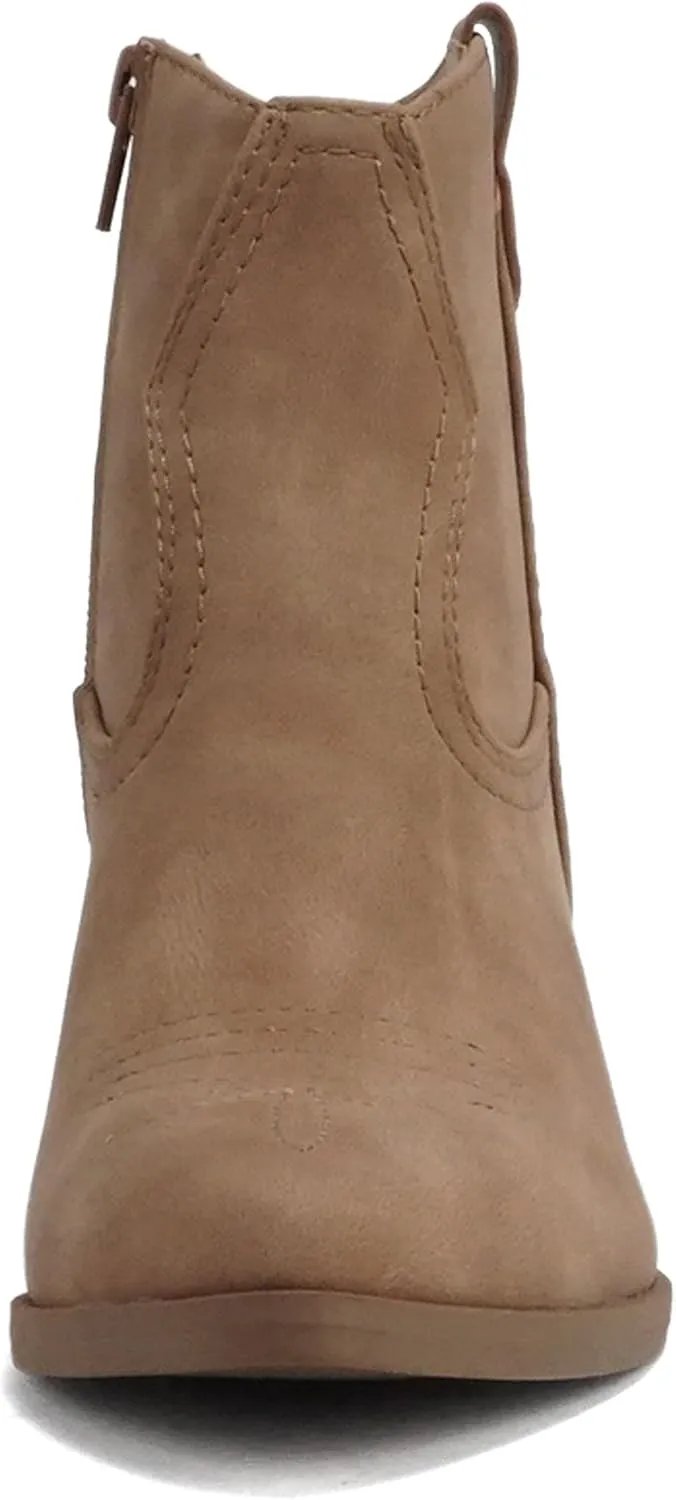 Soda ABEAM ~ Women Pointed Toe Medium Heel Ankle Shaft Western Boot Bootie with Side Zipper