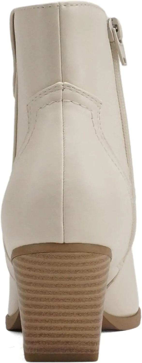 Soda ABEAM ~ Women Pointed Toe Medium Heel Ankle Shaft Western Boot Bootie with Side Zipper
