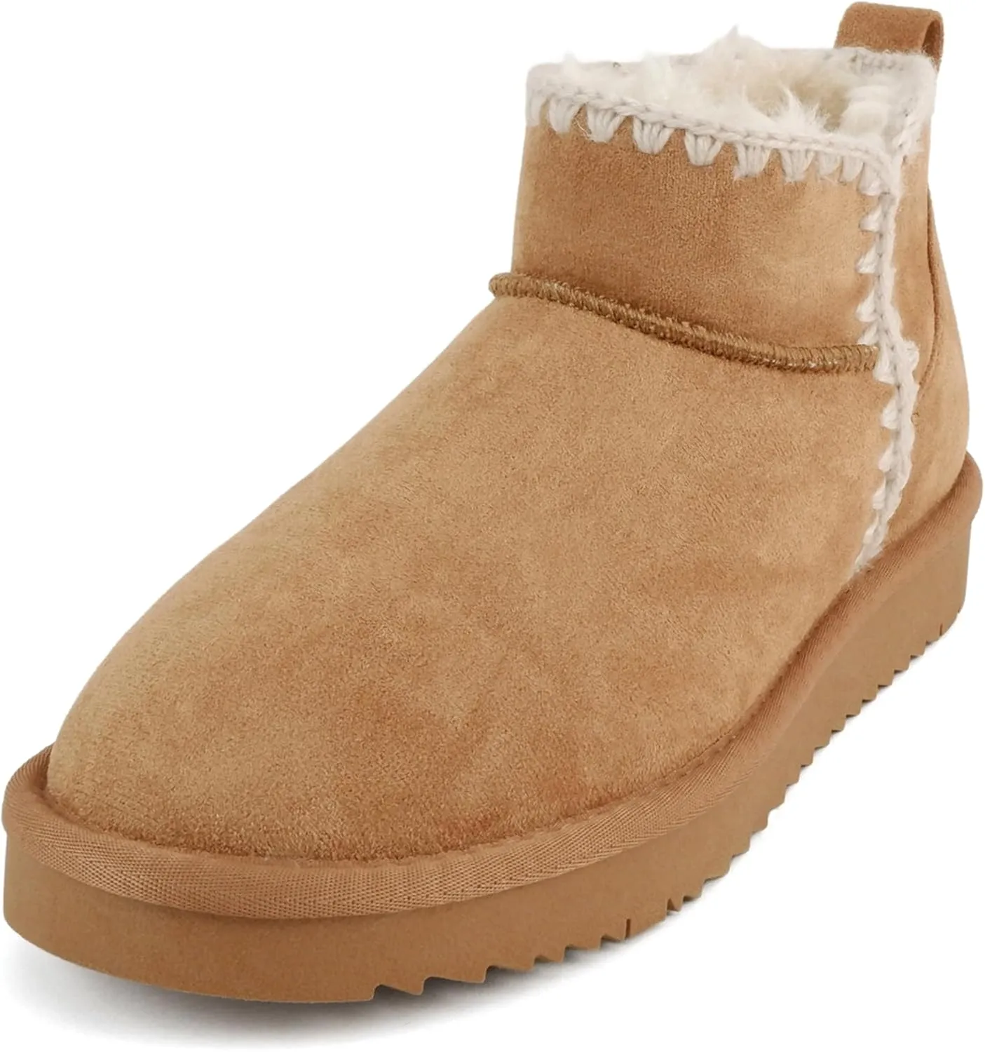 Soda Groove ~ Women Round Toe Lug Sole Low Flatform Sherpa-lined Ankle Bootie with Stitch Detail