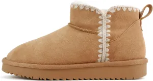 Soda Groove ~ Women Round Toe Lug Sole Low Flatform Sherpa-lined Ankle Bootie with Stitch Detail