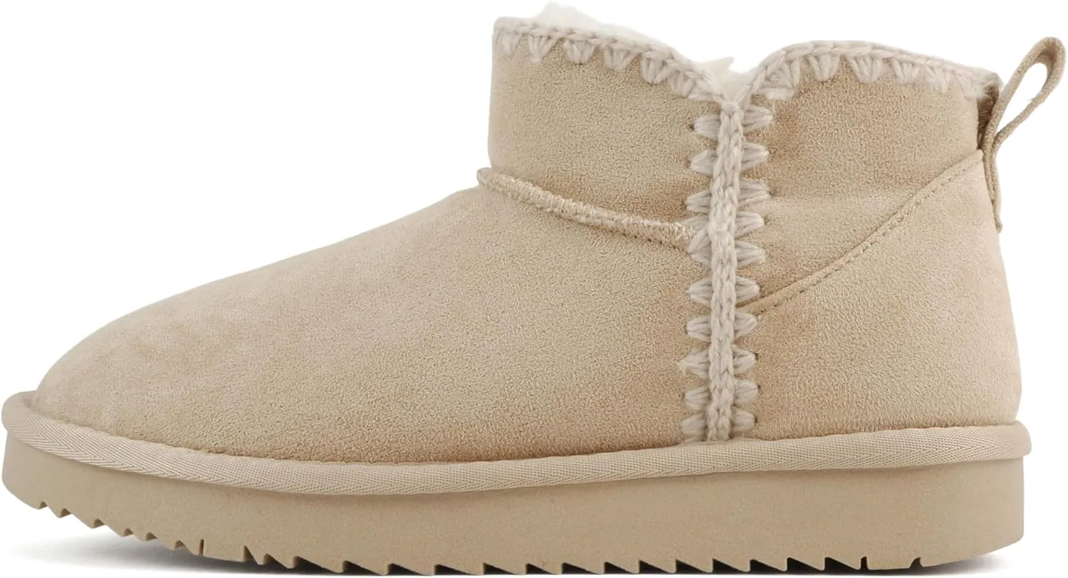 Soda Groove ~ Women Round Toe Lug Sole Low Flatform Sherpa-lined Ankle Bootie with Stitch Detail