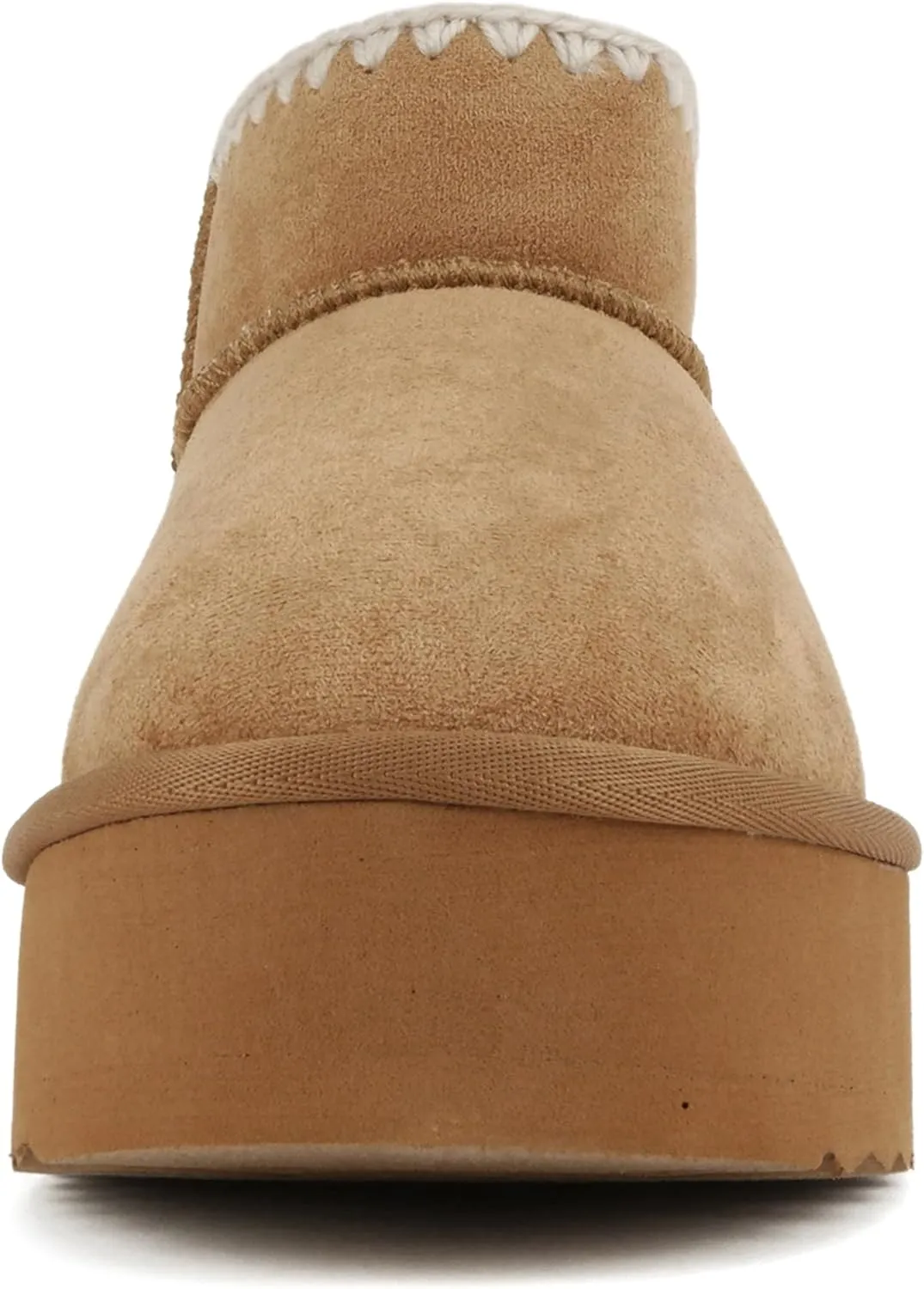 Soda Groove ~ Women Round Toe Lug Sole Low Flatform Sherpa-lined Ankle Bootie with Stitch Detail