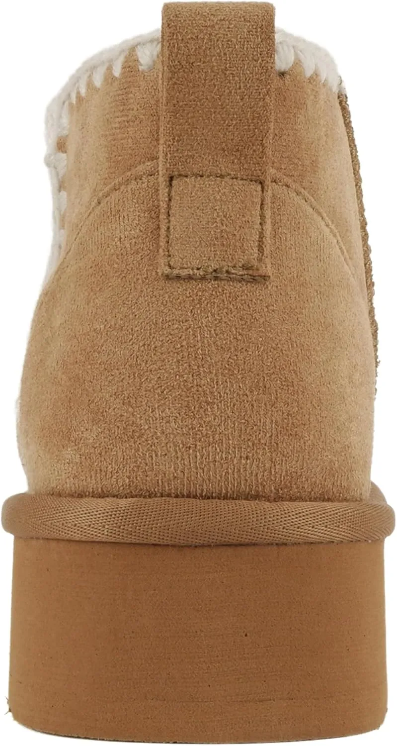 Soda Groove ~ Women Round Toe Lug Sole Low Flatform Sherpa-lined Ankle Bootie with Stitch Detail