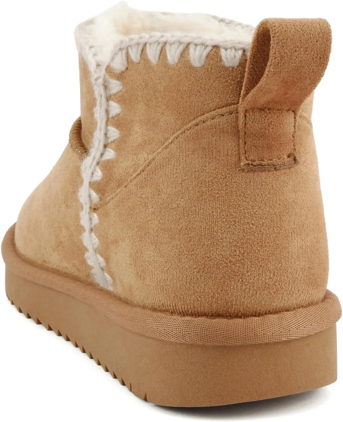 Soda Groove ~ Women Round Toe Lug Sole Low Flatform Sherpa-lined Ankle Bootie with Stitch Detail