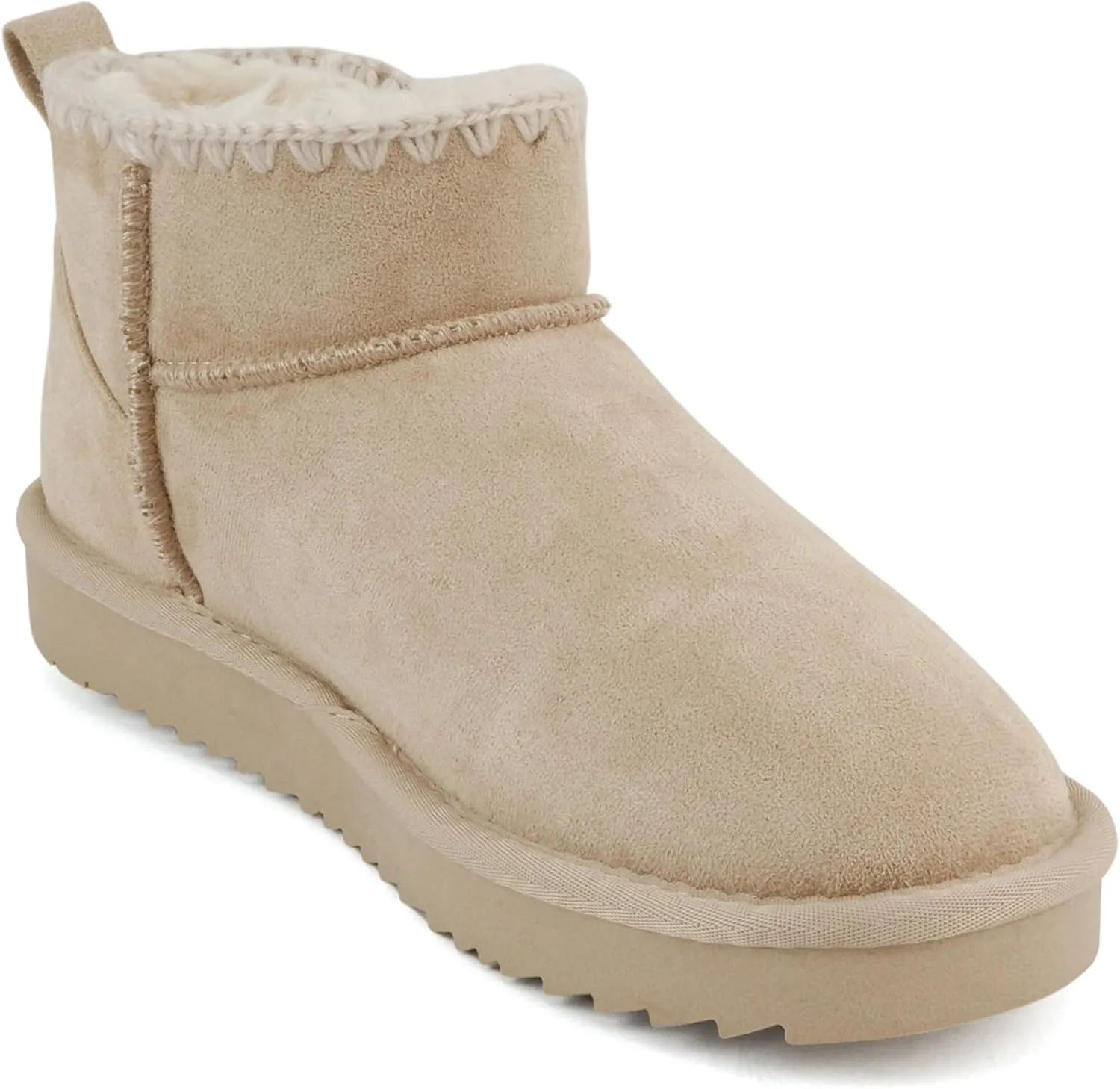 Soda Groove ~ Women Round Toe Lug Sole Low Flatform Sherpa-lined Ankle Bootie with Stitch Detail