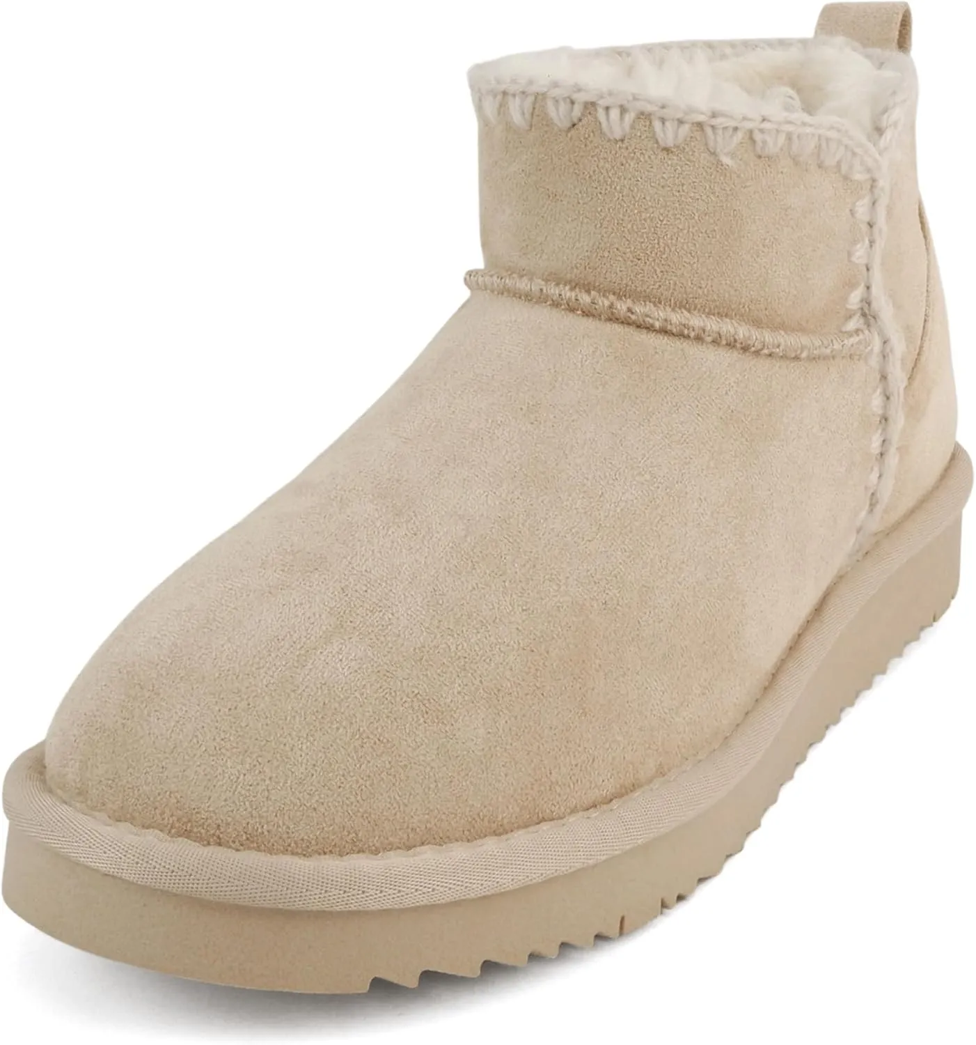 Soda Groove ~ Women Round Toe Lug Sole Low Flatform Sherpa-lined Ankle Bootie with Stitch Detail