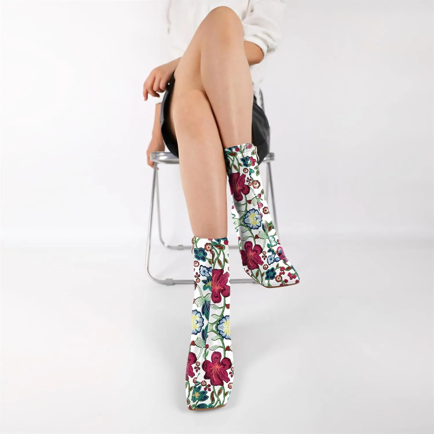 Soireelady Womens Ankle Boots Chunky Heel Boots Square Toe Short Booties High Heeled Gogo Boots Fashion Fall Bootie Shoes 3.5 Inch