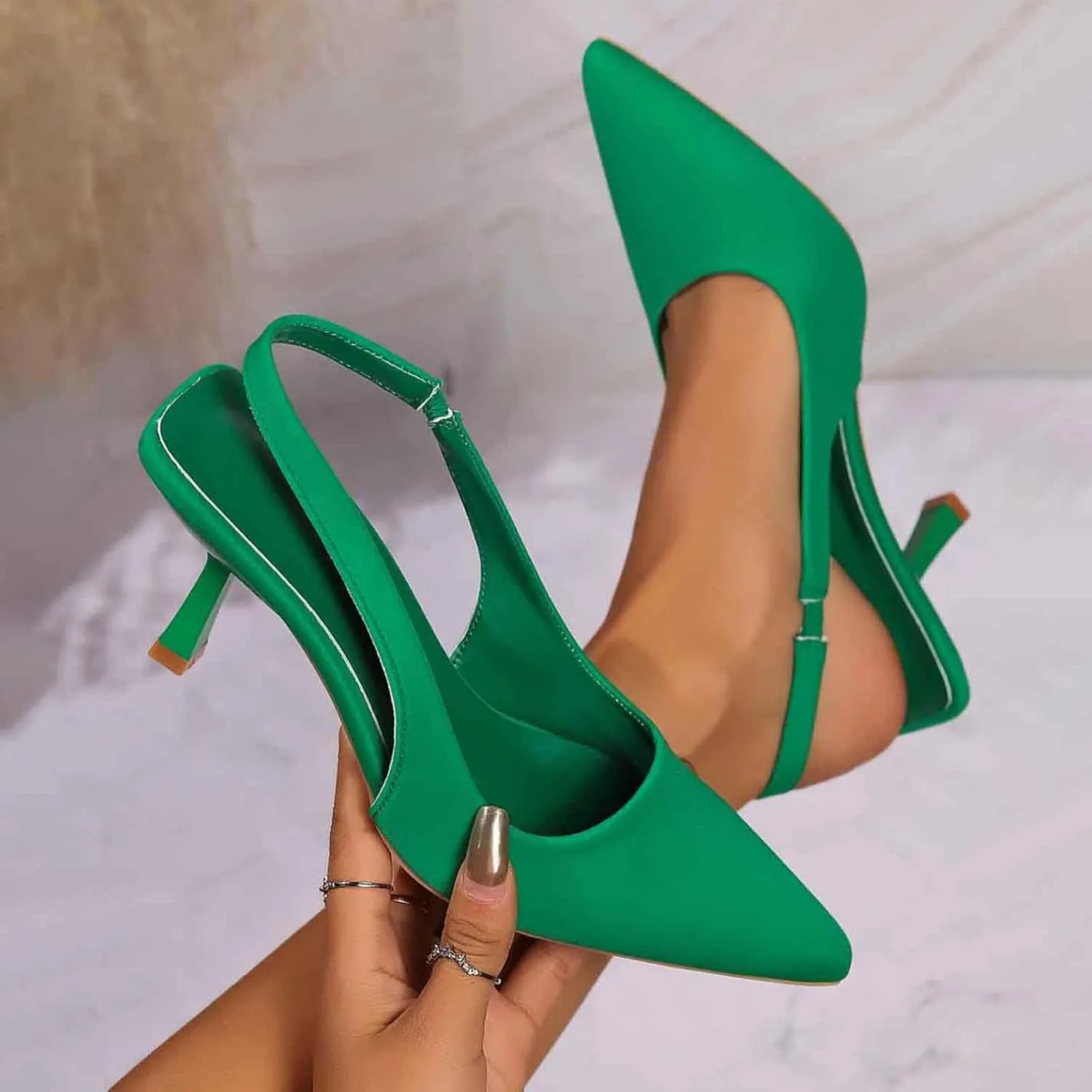 Square Toe Heel Slip-on Ankle Strap Sandals Party Clear Classic Shoes 1.2 Inches Heels Tan Sandals for Women Elastic