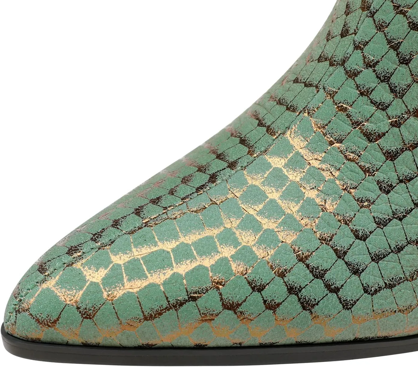 TinaCus Patterned Genuine Leather Women's Pointed Toe Handmade Mid Heels Zip Up Graceful Ankle Boots