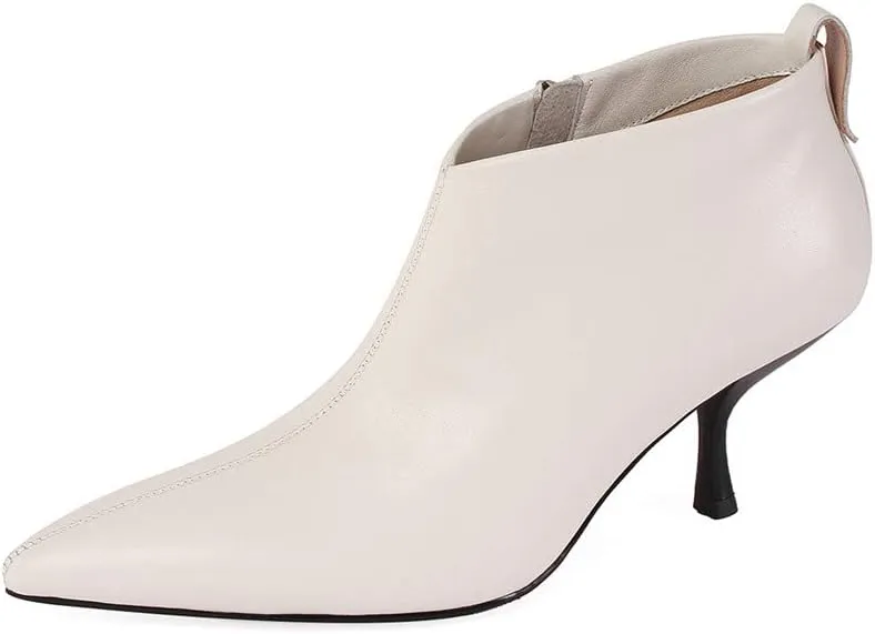 TinaCus Women's Handmade Genuine Leather Poiinted Toe Side Zip Mid Stiletto Heel Fashion Ankle Boots