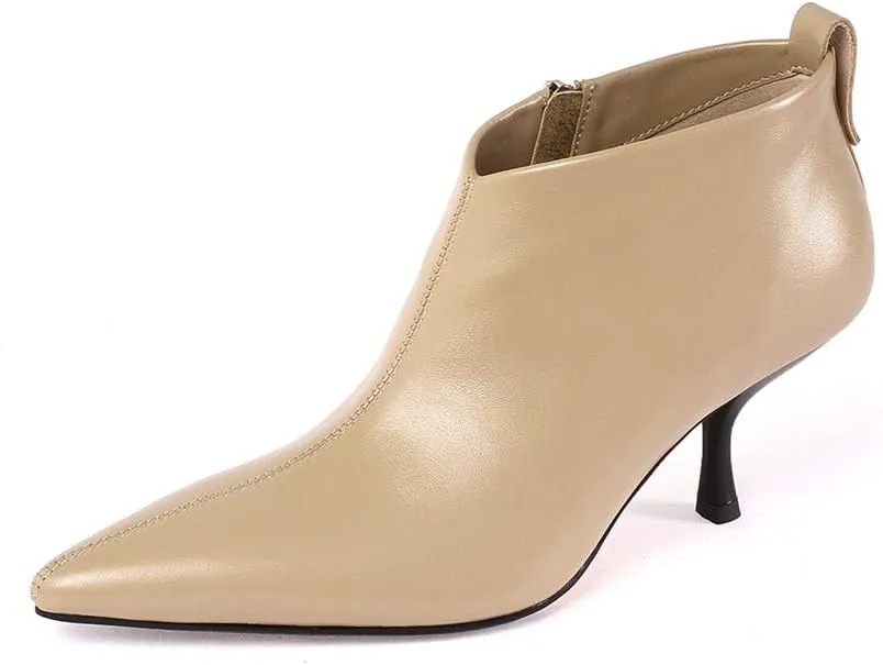 TinaCus Women's Handmade Genuine Leather Poiinted Toe Side Zip Mid Stiletto Heel Fashion Ankle Boots