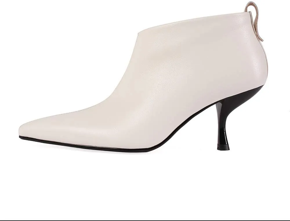TinaCus Women's Handmade Genuine Leather Poiinted Toe Side Zip Mid Stiletto Heel Fashion Ankle Boots