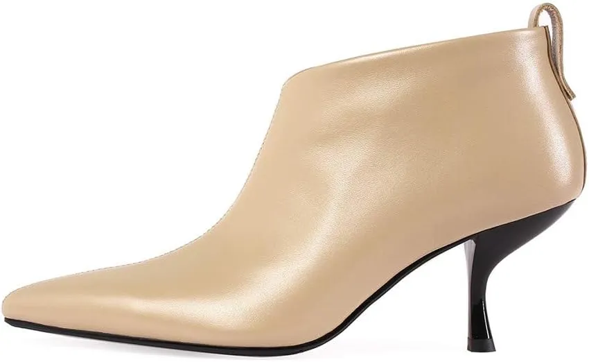 TinaCus Women's Handmade Genuine Leather Poiinted Toe Side Zip Mid Stiletto Heel Fashion Ankle Boots