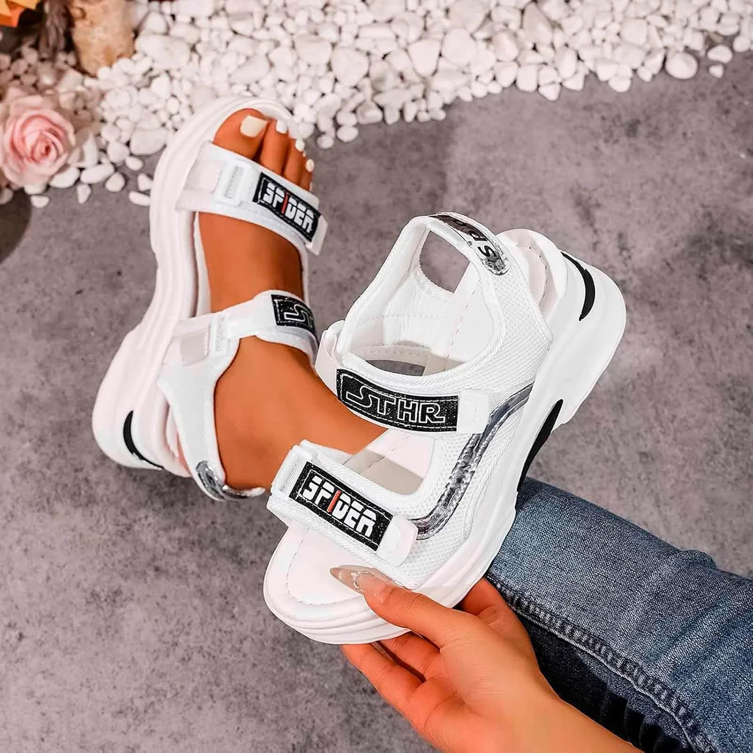 Trendy Women's Open Toe Sandals Comfortable Summer Footwear with 7.5cm Heel for Casual Outings and Beach