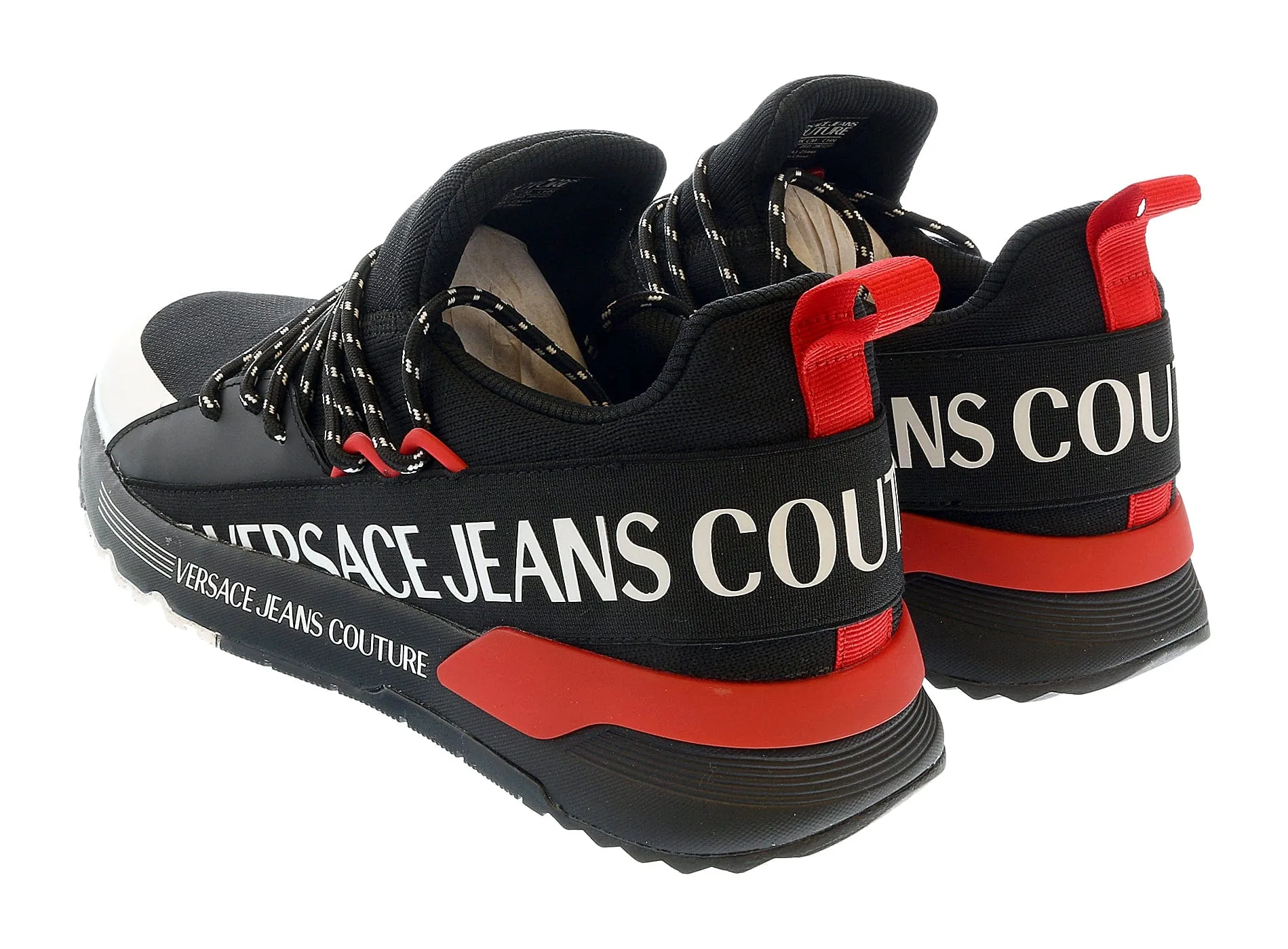 Versace Jeans Couture Red Black Lace Up Fashion Athletic Sneakers-