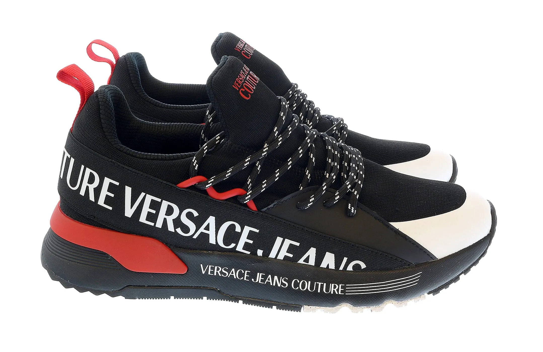 Versace Jeans Couture Red Black Lace Up Fashion Athletic Sneakers-