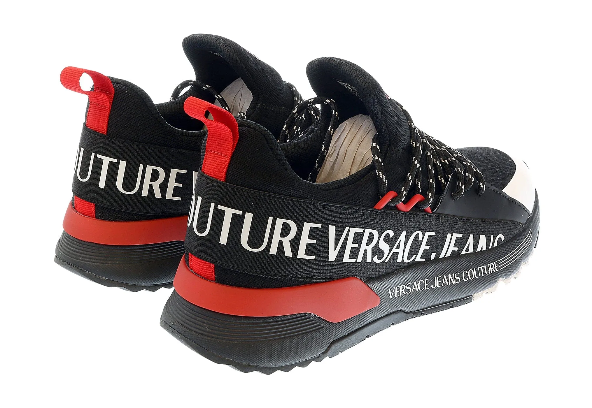 Versace Jeans Couture Red Black Lace Up Fashion Athletic Sneakers-