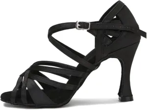 Wear-Resistant Salsa Sandals - Silk Satin Heels for Ballroom Training (9CM/3.54")