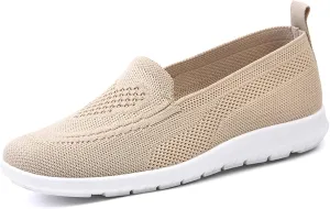 Women Knitted Mesh Slip-on Walking Shoes,Lightweight Arch Support Sneakers Flat Loafers Nurse Shoes