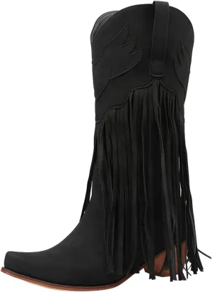 Women Mid Calf Boots Fashion Western Boots Women Fashion Western Chunky Heel Pointed Toe Tassel Fashion Women Boots