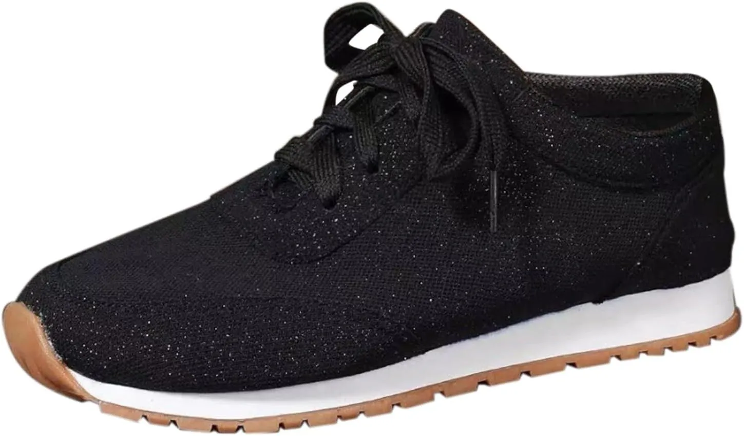 Women Walking Sneaker Tennis Lightweight Gym Workout Breathable Trainer Comfortable Non Slip Solid Color Shoes (Black, 8)