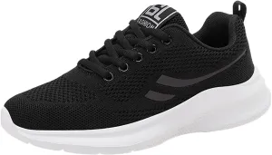 Women Walking Sneaker Tennis Lightweight Gym Workout Breathable Trainer Comfortable Non Slip Solid Color Shoes (Black, 9.5)