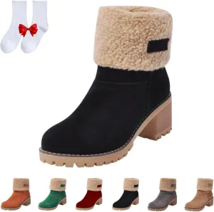 Women's Chunky Heel Round Toe Snow Boots, Dotmalls Seniors' Chunky Heel Winter Boots Shoes, Green Suede Boots