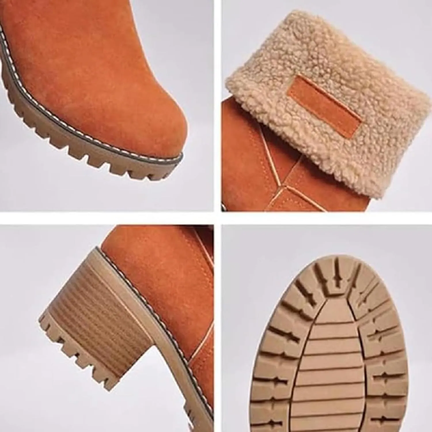 Women's Chunky Heel Round Toe Snow Boots, Dotmalls Seniors' Chunky Heel Winter Boots Shoes, Green Suede Boots