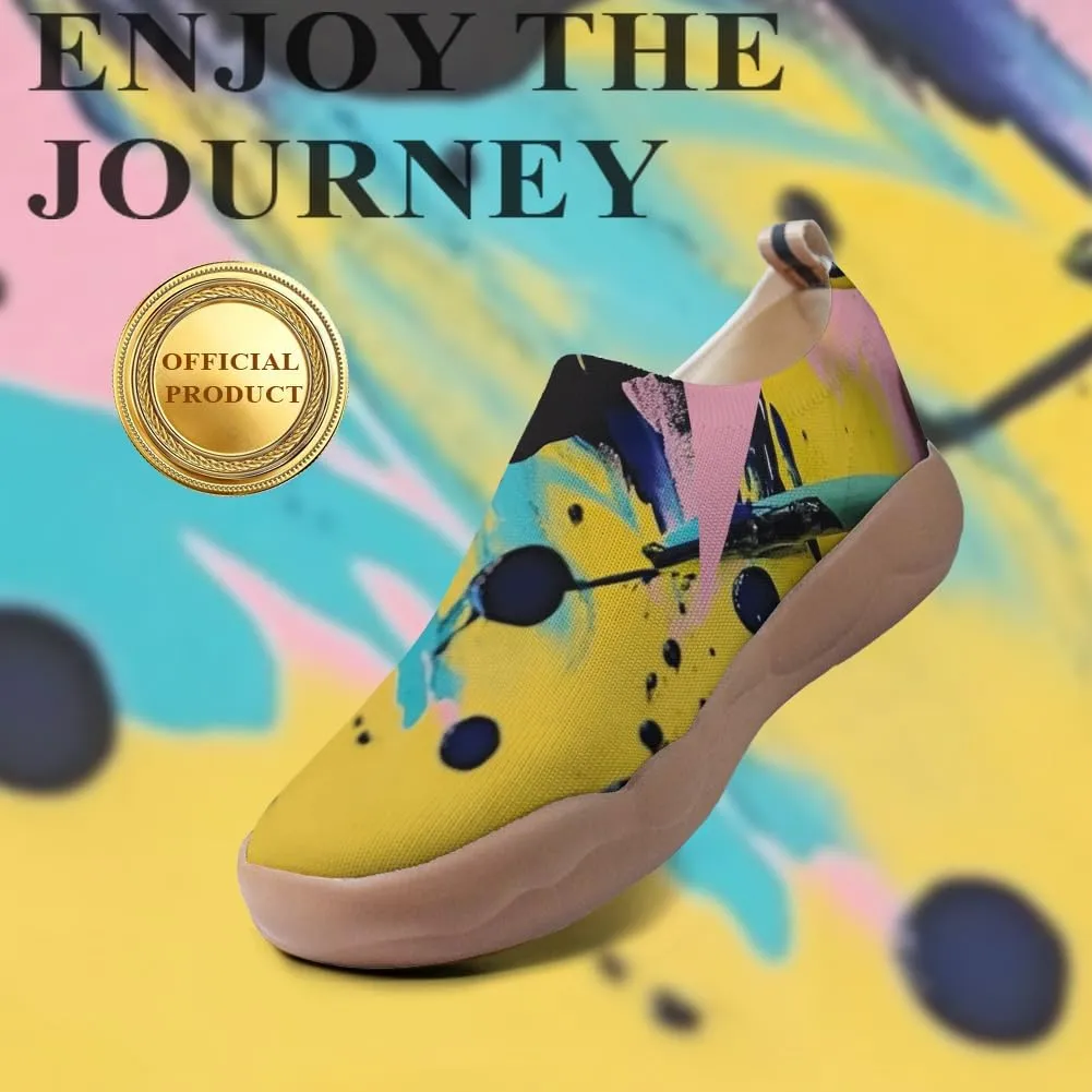 Women's Collage Art Sneakers Painted Knitted Slip-On Women's Travel Shoes