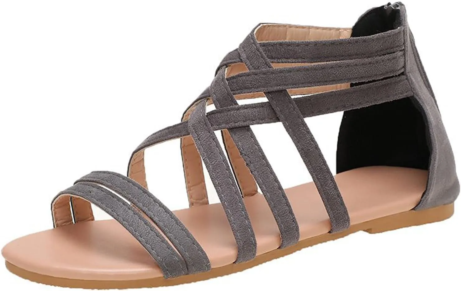 Women's Cross Strappy Sandals Summer Flat Fisherman Zipper Thong Gladiator Strap Sandals