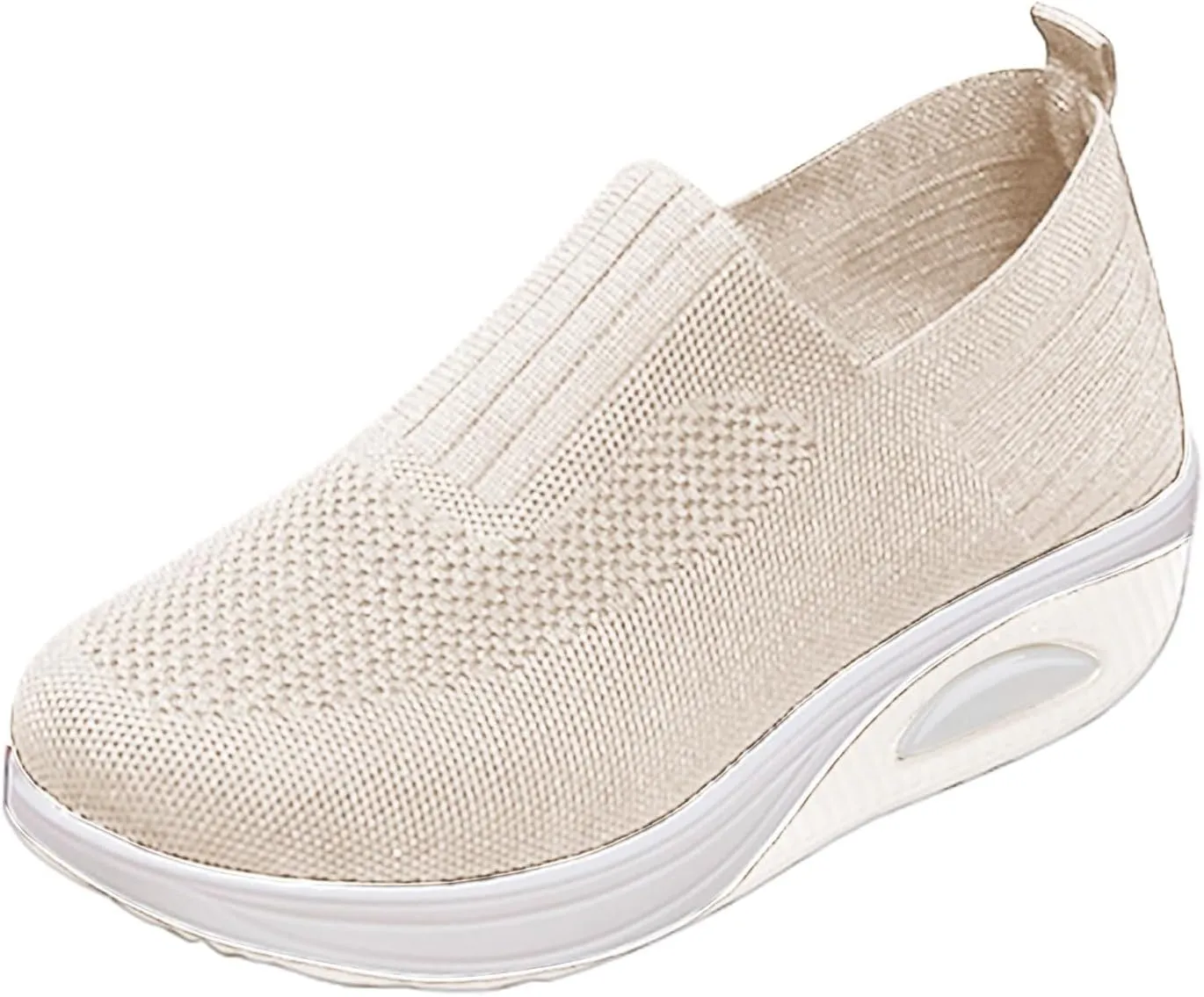 Women's Fashion Sneakers Elastic Fly Woven Mesh Shoes Breathable Solid Shoes Air Cushion Sole Cushion Shoes
