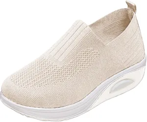 Women's Fashion Sneakers Elastic Fly Woven Mesh Shoes Breathable Solid Shoes Air Cushion Sole Cushion Shoes