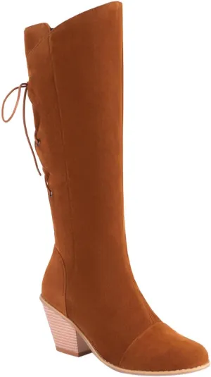 Women's Knee-High Boots Chunky Block Heel Pointed Toe Lace up Back Slouch Riding Boots Fall Weather Winter Boots
