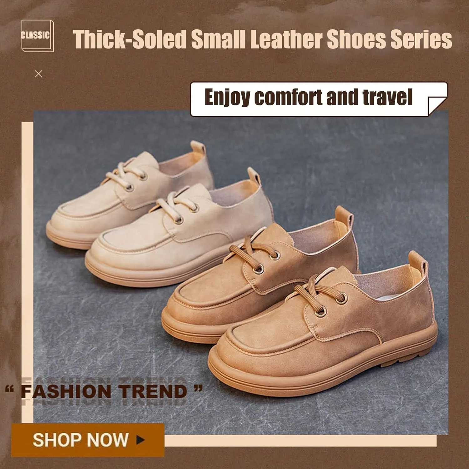 Women's Leather Soft Sole Oxfords Retro Wide Round Toe Lace-Up Dress Loafers Shoe for Daily Outdoor Work Casual Walking Shoes
