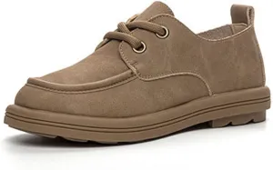 Women's Leather Soft Sole Oxfords Retro Wide Round Toe Lace-Up Dress Loafers Shoe for Daily Outdoor Work Casual Walking Shoes