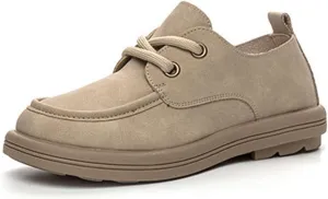 Women's Leather Soft Sole Oxfords Retro Wide Round Toe Lace-Up Dress Loafers Shoe for Daily Outdoor Work Casual Walking Shoes