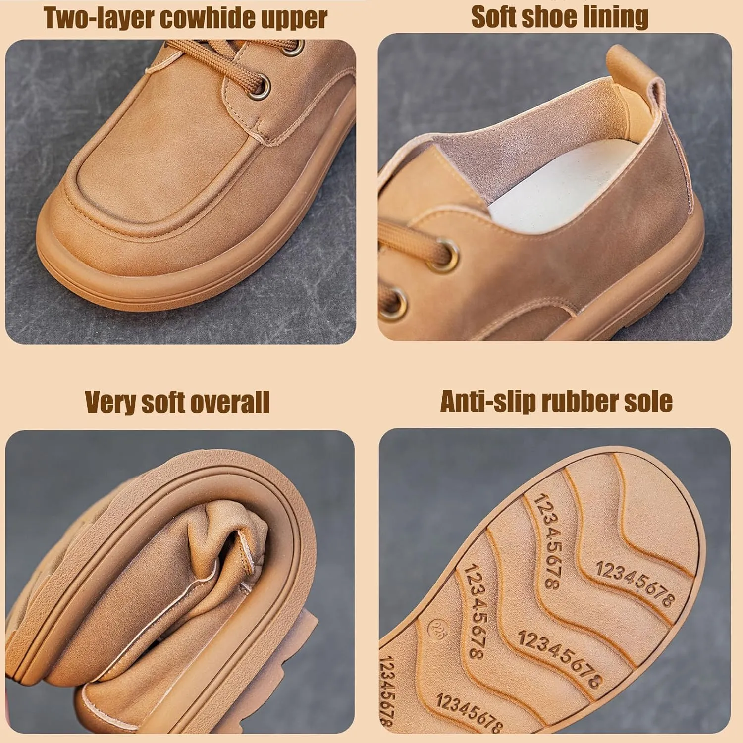 Women's Leather Soft Sole Oxfords Retro Wide Round Toe Lace-Up Dress Loafers Shoe for Daily Outdoor Work Casual Walking Shoes
