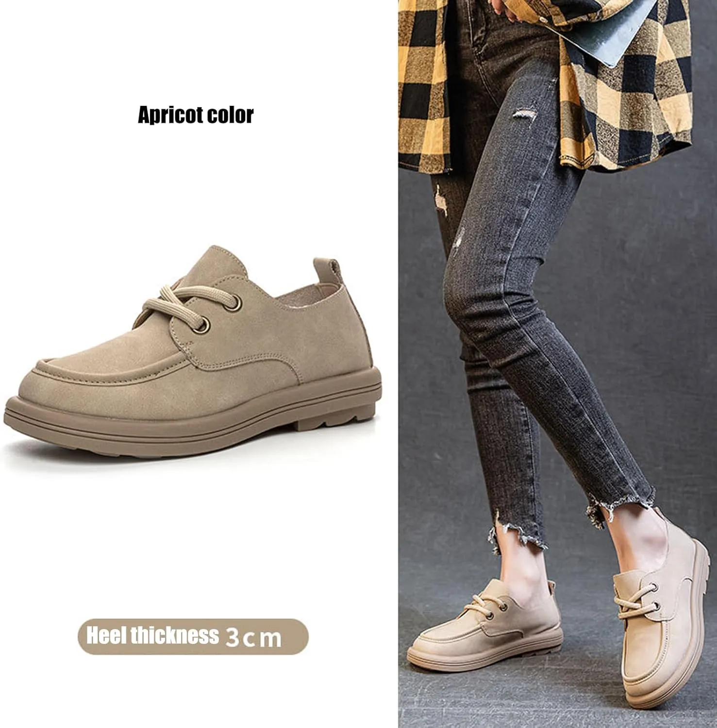 Women's Leather Soft Sole Oxfords Retro Wide Round Toe Lace-Up Dress Loafers Shoe for Daily Outdoor Work Casual Walking Shoes