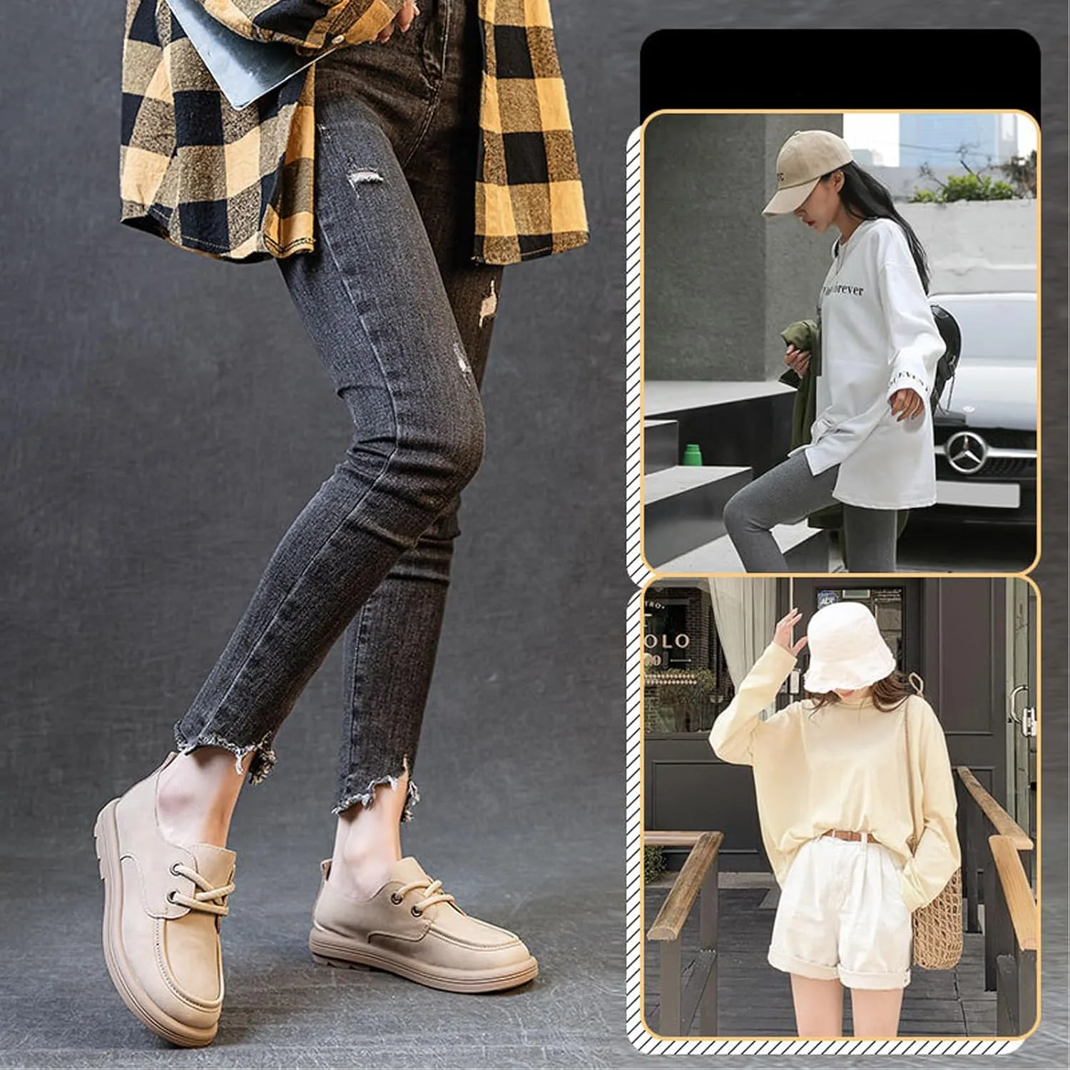 Women's Leather Soft Sole Oxfords Retro Wide Round Toe Lace-Up Dress Loafers Shoe for Daily Outdoor Work Casual Walking Shoes