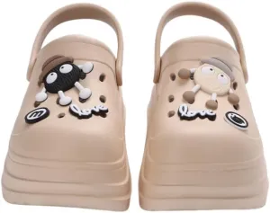 Women's Platform Clogs Slip On Slides Shoes Beach Sandals Gardener Clog Hight Heels Mule Slippers Garden Shoes DIY Cartoon Accessories Sandals