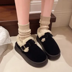 Women's Platform Snow Boots Buckle Warm Fuzzy Ankle Booties Slip on Comfy Fur Lined Winter Shoes Fashion for Indoor Outdoor