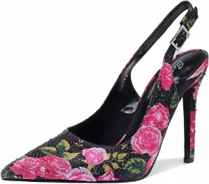 Women's Pointed Toe Rhinestone Ankle Strap Print Stiletto Sandals 4.3IN Heel Dressy Nightclub Party Wedding Shoes