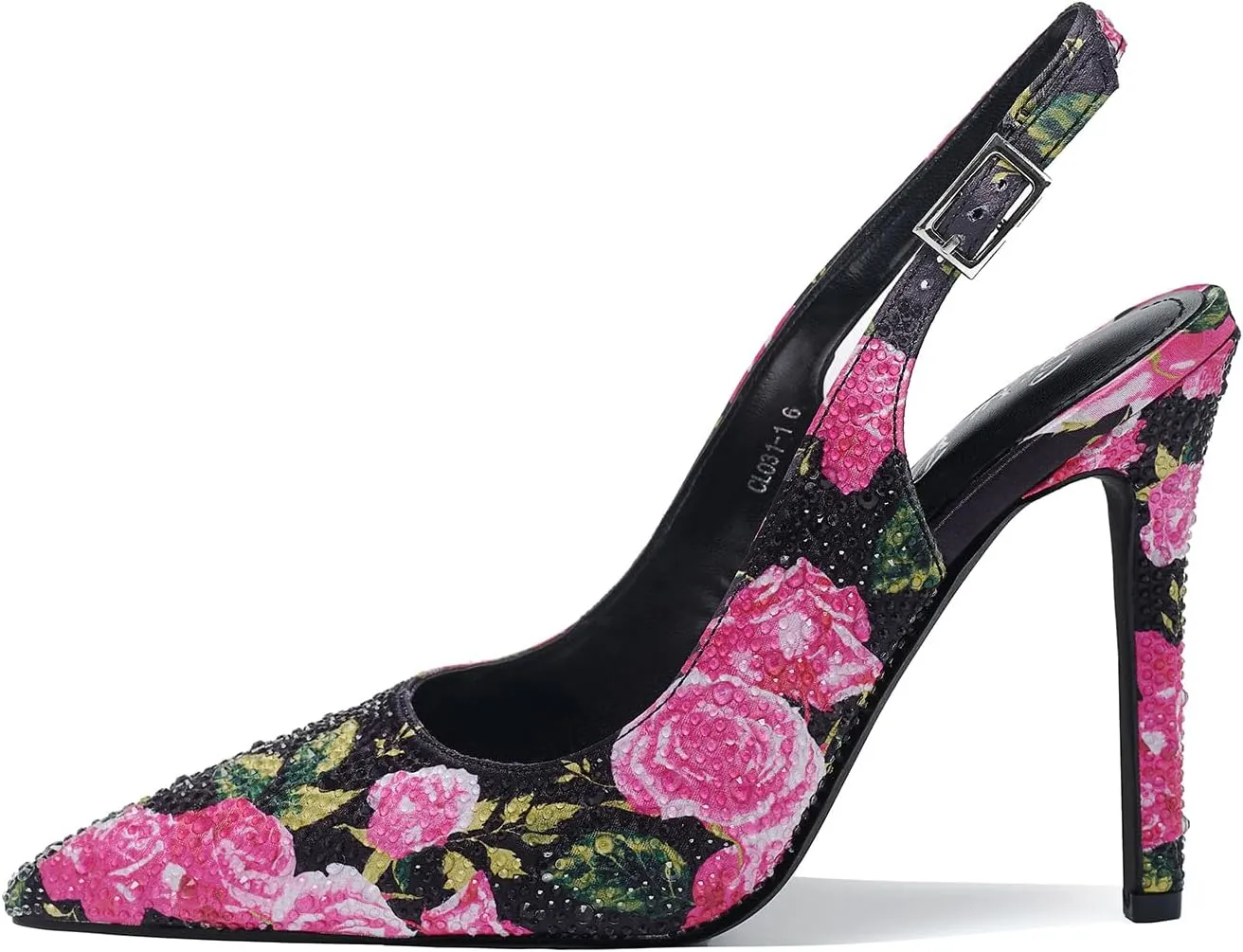 Women's Pointed Toe Rhinestone Ankle Strap Print Stiletto Sandals 4.3IN Heel Dressy Nightclub Party Wedding Shoes