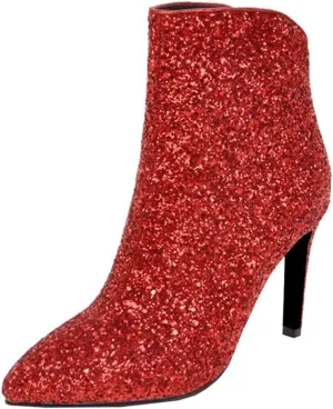 Women's Sequin Glitter Ankle Boots High Heels Pointed Toe Stiletto Heeled Sparkly Wedding Zipper Short Booties Party Shoes