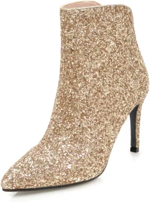Women's Sequin Glitter Ankle Boots High Heels Pointed Toe Stiletto Heeled Sparkly Wedding Zipper Short Booties Party Shoes