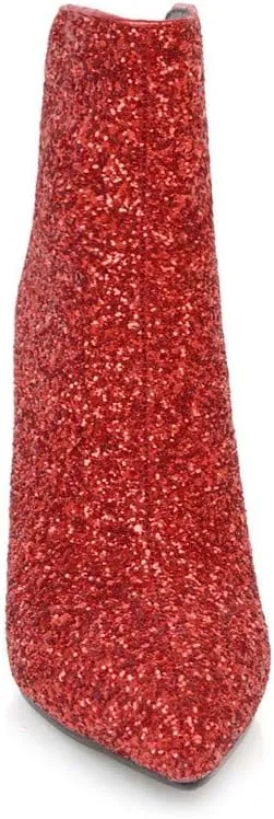 Women's Sequin Glitter Ankle Boots High Heels Pointed Toe Stiletto Heeled Sparkly Wedding Zipper Short Booties Party Shoes