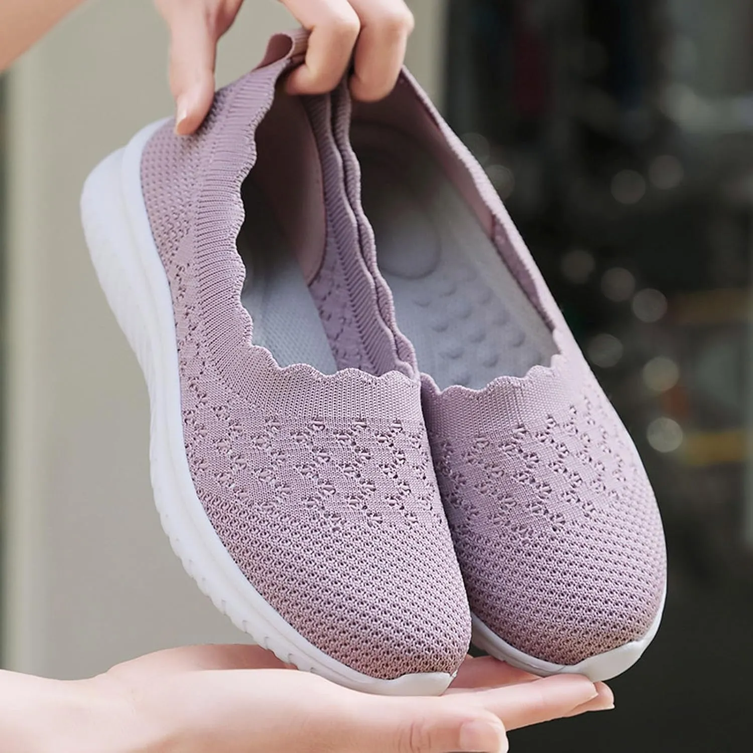 Women's Slip On Casual Flat Shoes Comfortable Breathable Knit Loafers Lightweight Walking Sneakers for Everyday
