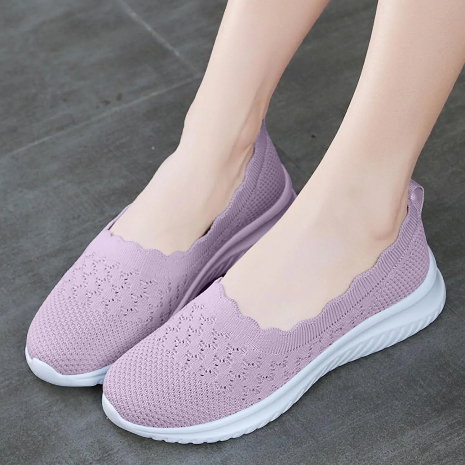 Women's Slip On Casual Flat Shoes Comfortable Breathable Knit Loafers Lightweight Walking Sneakers for Everyday